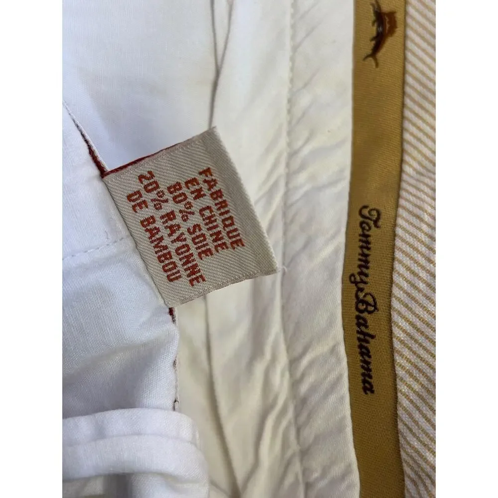 Tommy Bahama Silk Shorts Mens 40 White Chino Pleated Front 10 Inseam Relaxed Fit